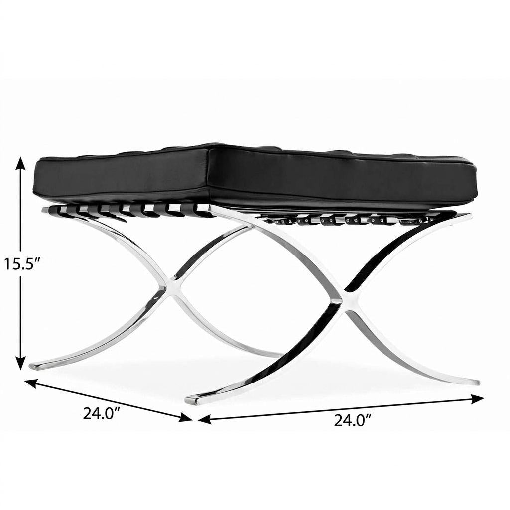 24" Black And Silver Tufted Leather And Stainless Steel Vanity Chair