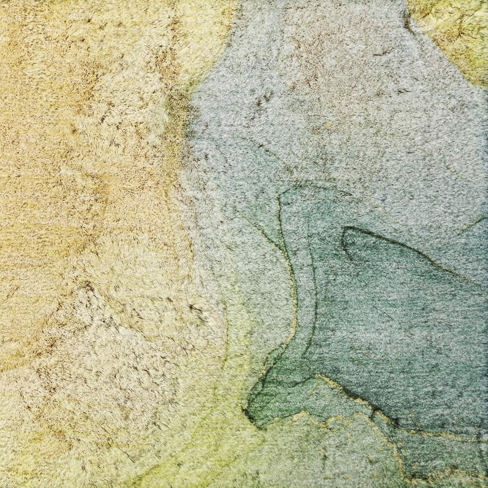 9' X 12' Yellow And Teal Abstract Shag Washable Area Rug With UV Protection