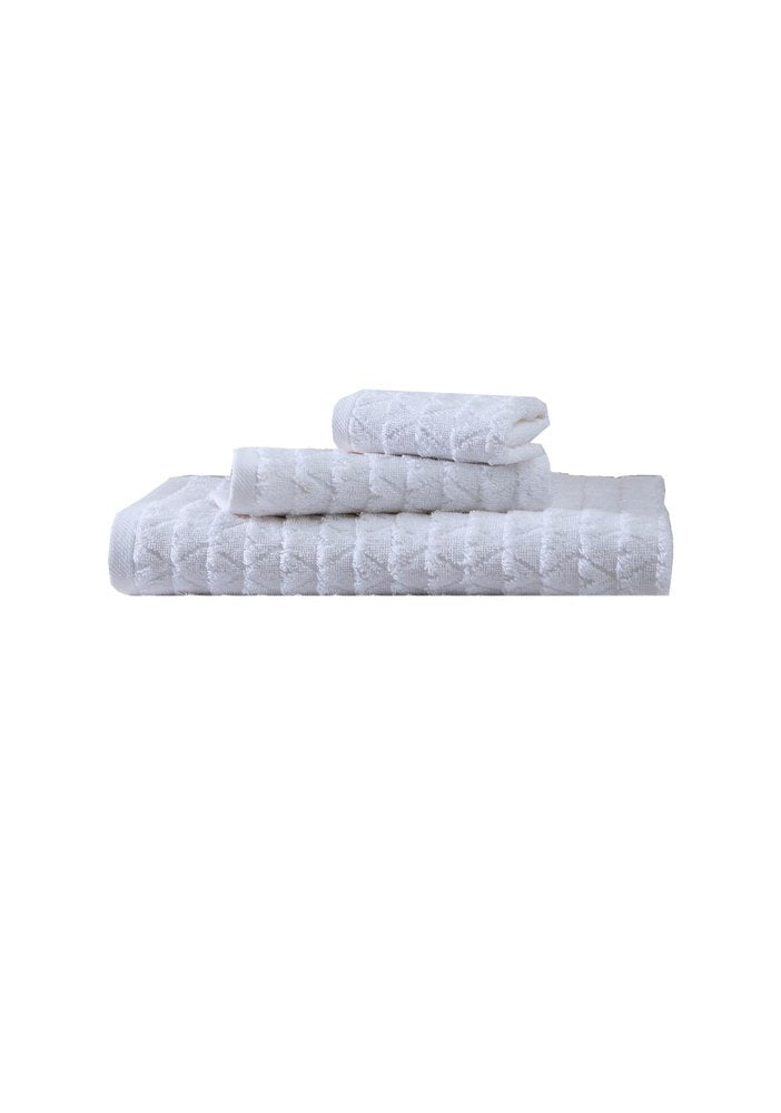 Set of Three White Geometric Turkish Cotton Towel Set