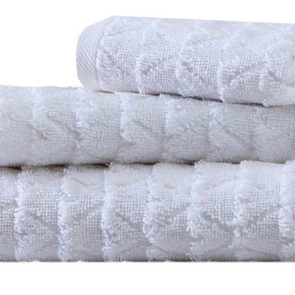 Set of Three White Geometric Turkish Cotton Towel Set