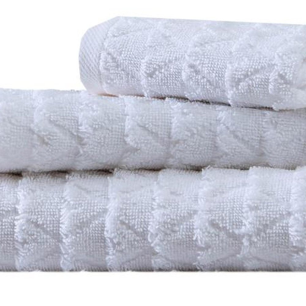 Set of Three White Geometric Turkish Cotton Towel Set