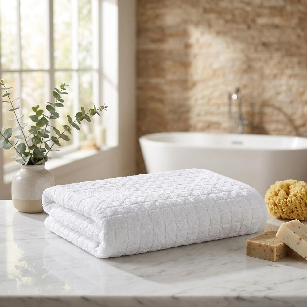 Set of Three White Geometric Turkish Cotton Towel Set