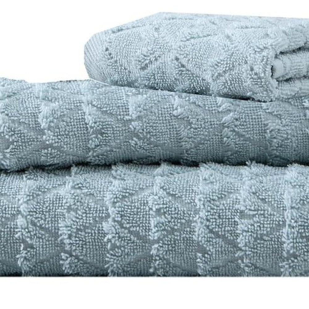 Set of Three White Geometric Turkish Cotton Towel Set
