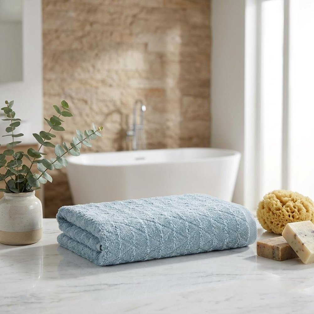 Set of Three White Geometric Turkish Cotton Towel Set