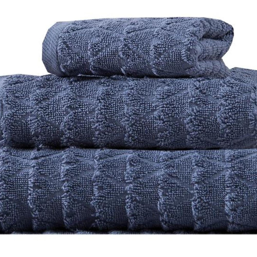 Set of Three White Geometric Turkish Cotton Towel Set