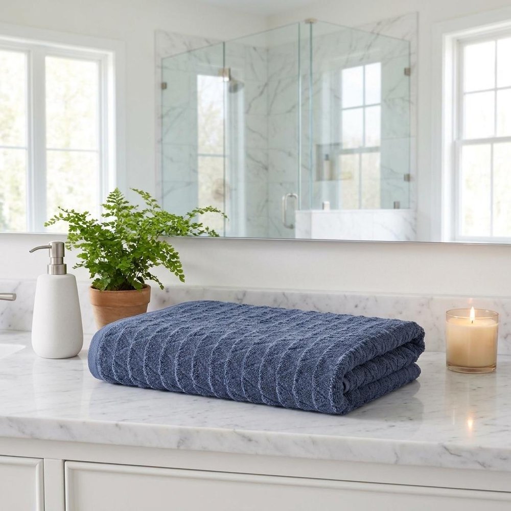 Set of Three White Geometric Turkish Cotton Towel Set