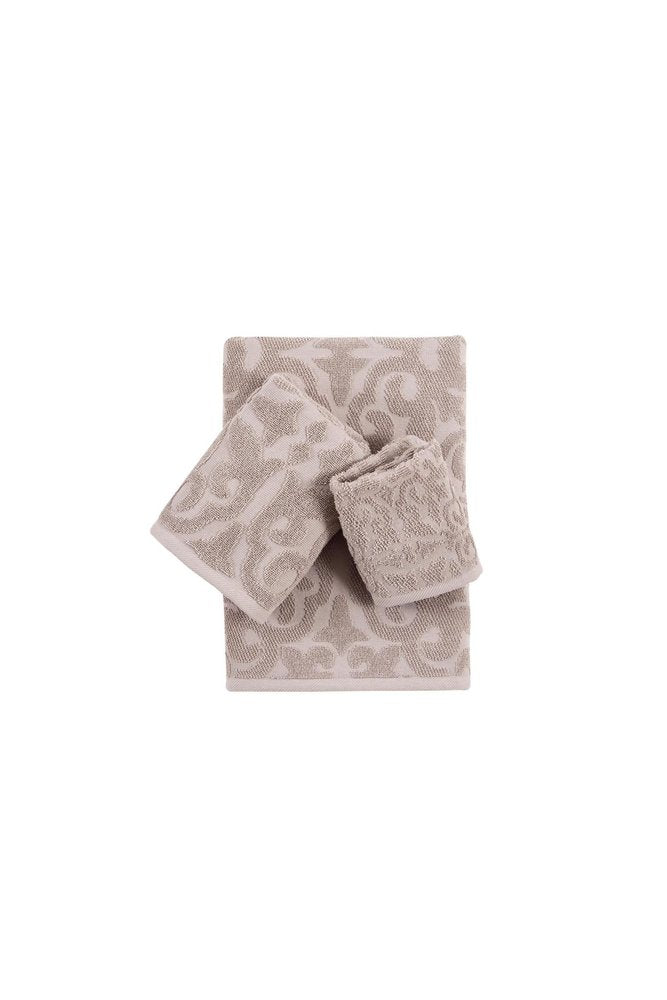 Set of Three Brown Floral Turkish Cotton Towel Set