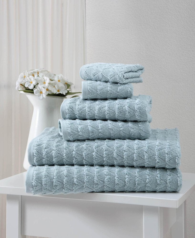 Set of Six White Geometric Turkish Cotton Towel Set