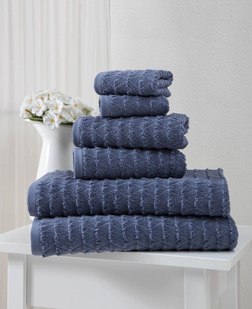 Set of Six White Geometric Turkish Cotton Towel Set