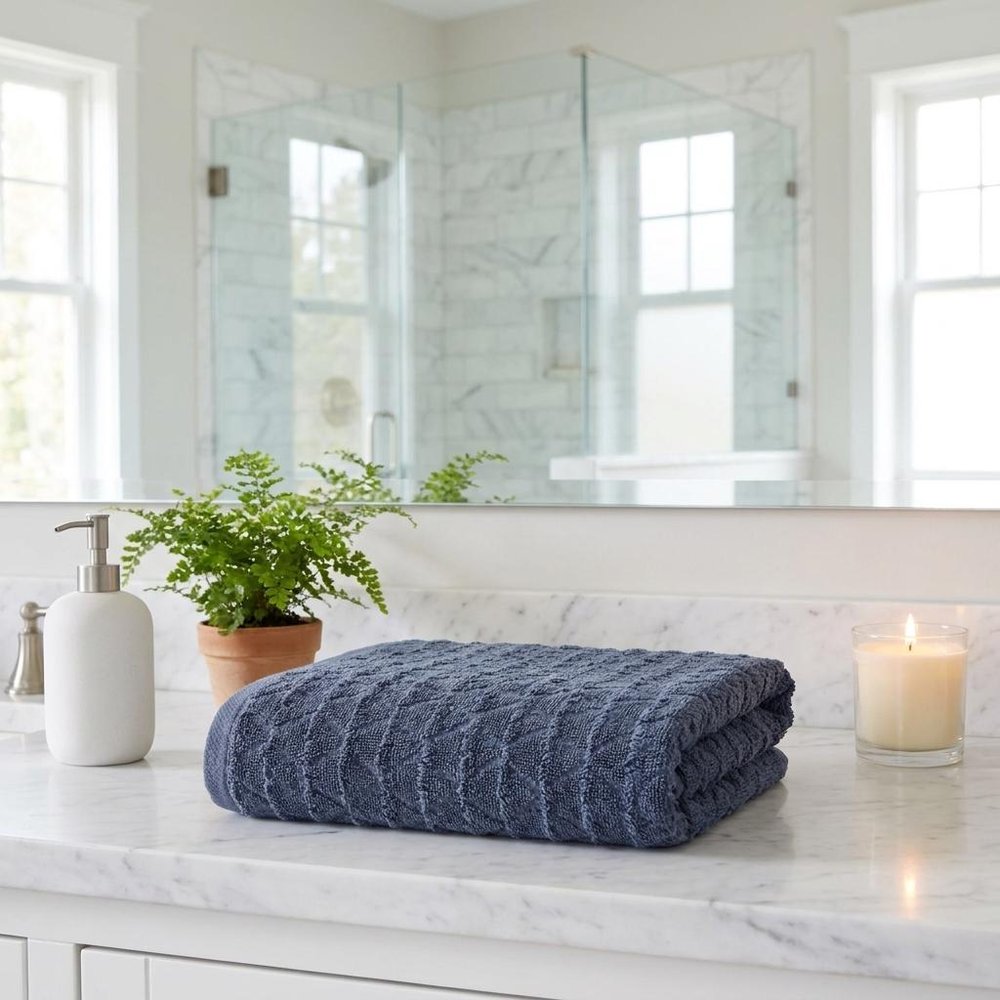 Set of Six White Geometric Turkish Cotton Towel Set