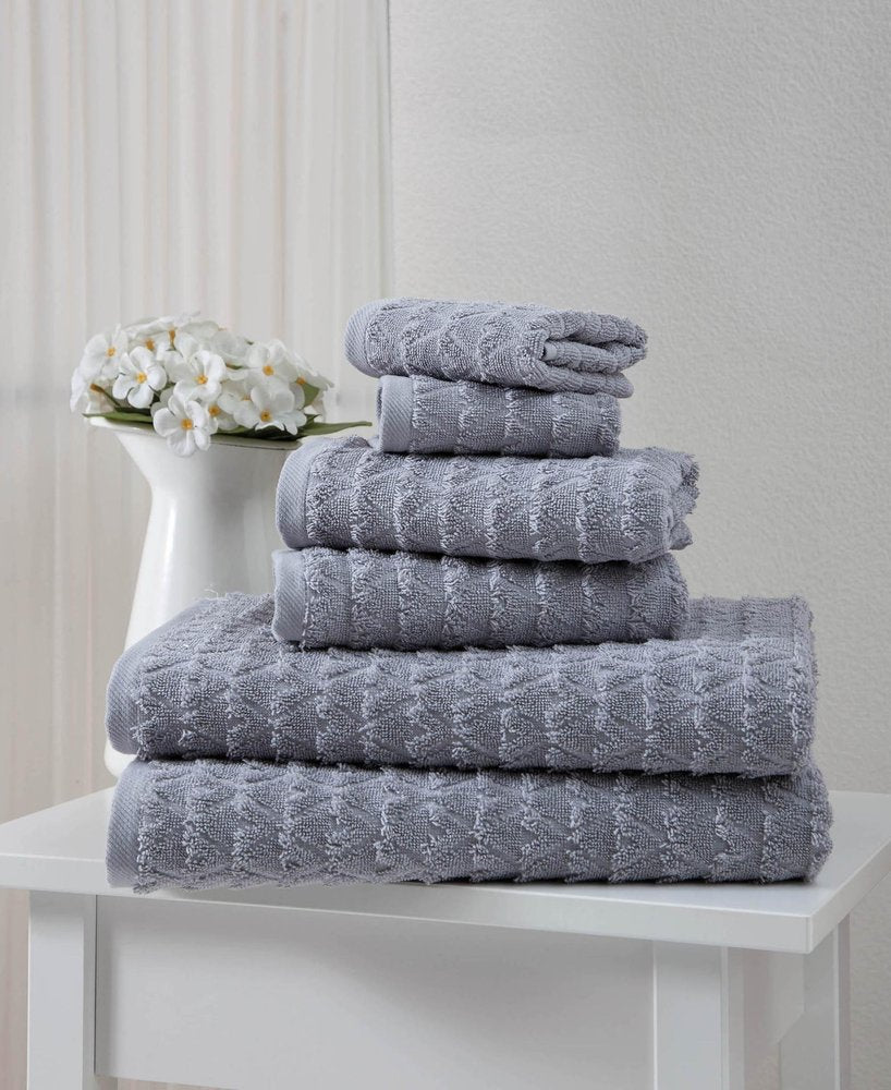 Set of Six White Geometric Turkish Cotton Towel Set