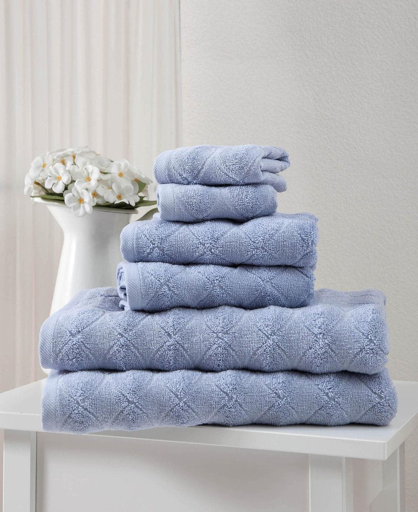 Set of Six White Geometric Turkish Cotton Towel Set