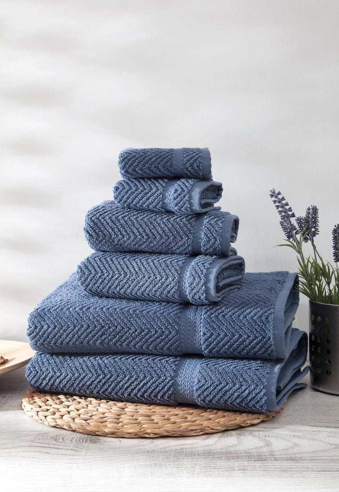 Set of Six Navy Blue Chevron Turkish Cotton Towel Set