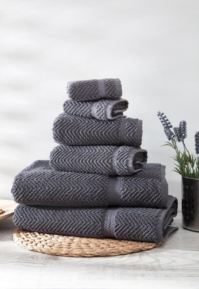Set of Six Navy Blue Chevron Turkish Cotton Towel Set