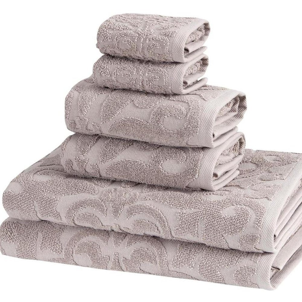 Set of Six Brown Floral Turkish Cotton Towel Set