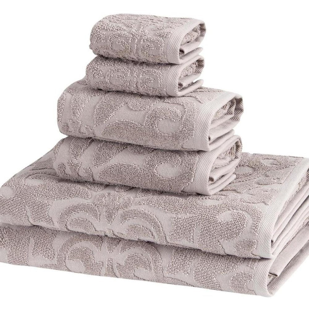 Set of Six Brown Floral Turkish Cotton Towel Set