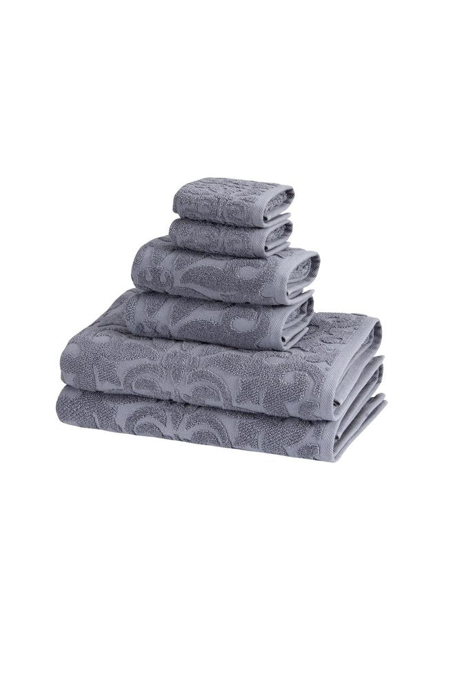 Set of Six Brown Floral Turkish Cotton Towel Set