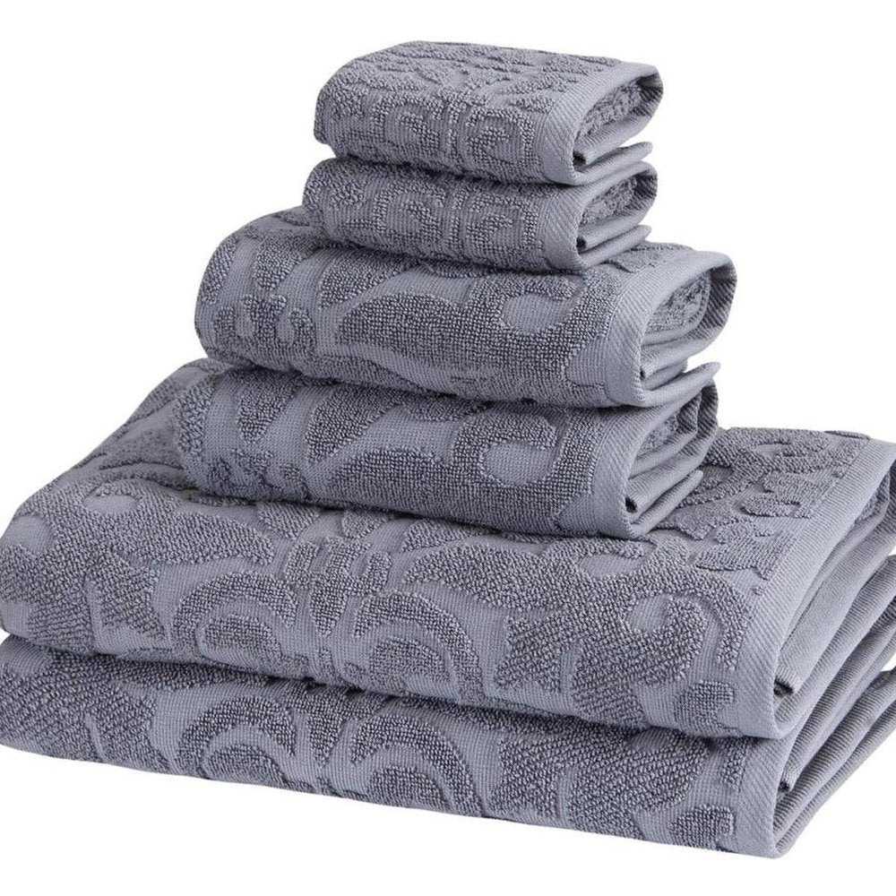 Set of Six Brown Floral Turkish Cotton Towel Set