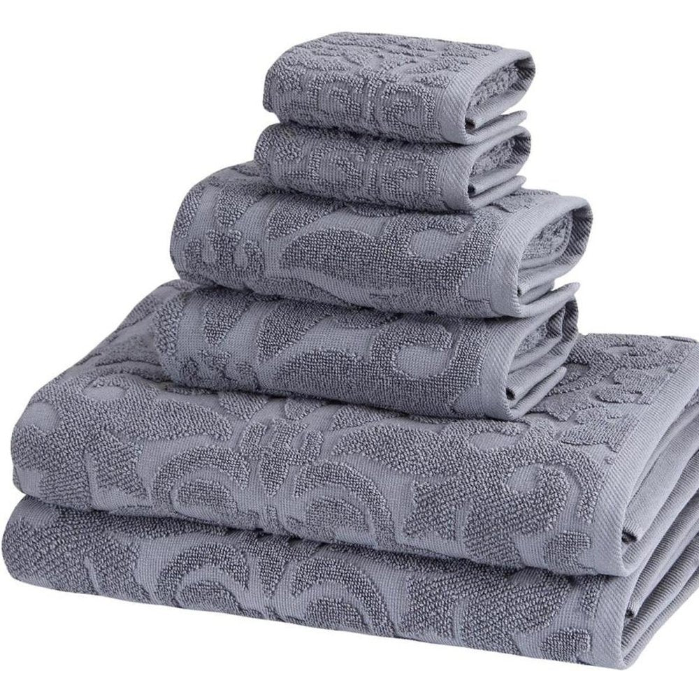 Set of Six Brown Floral Turkish Cotton Towel Set