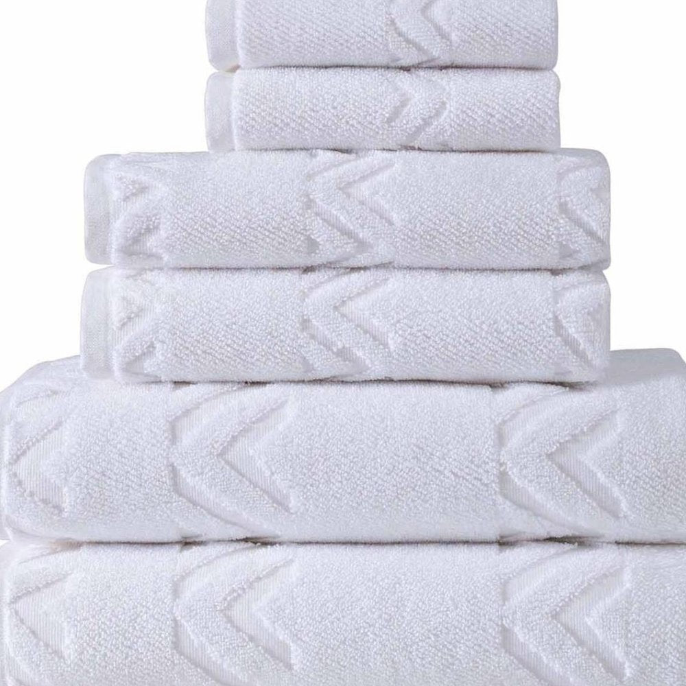 Set of Six White Geometric Turkish Cotton Towel Set