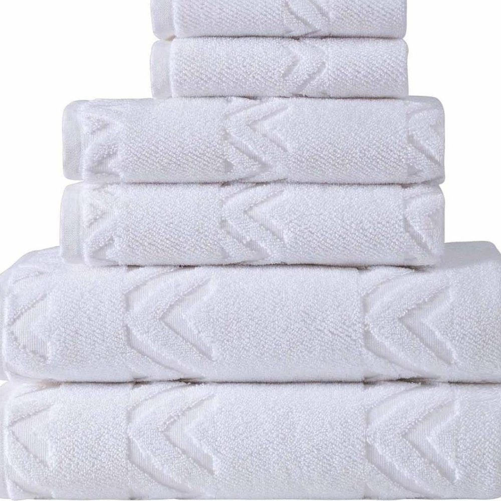 Set of Six White Geometric Turkish Cotton Towel Set