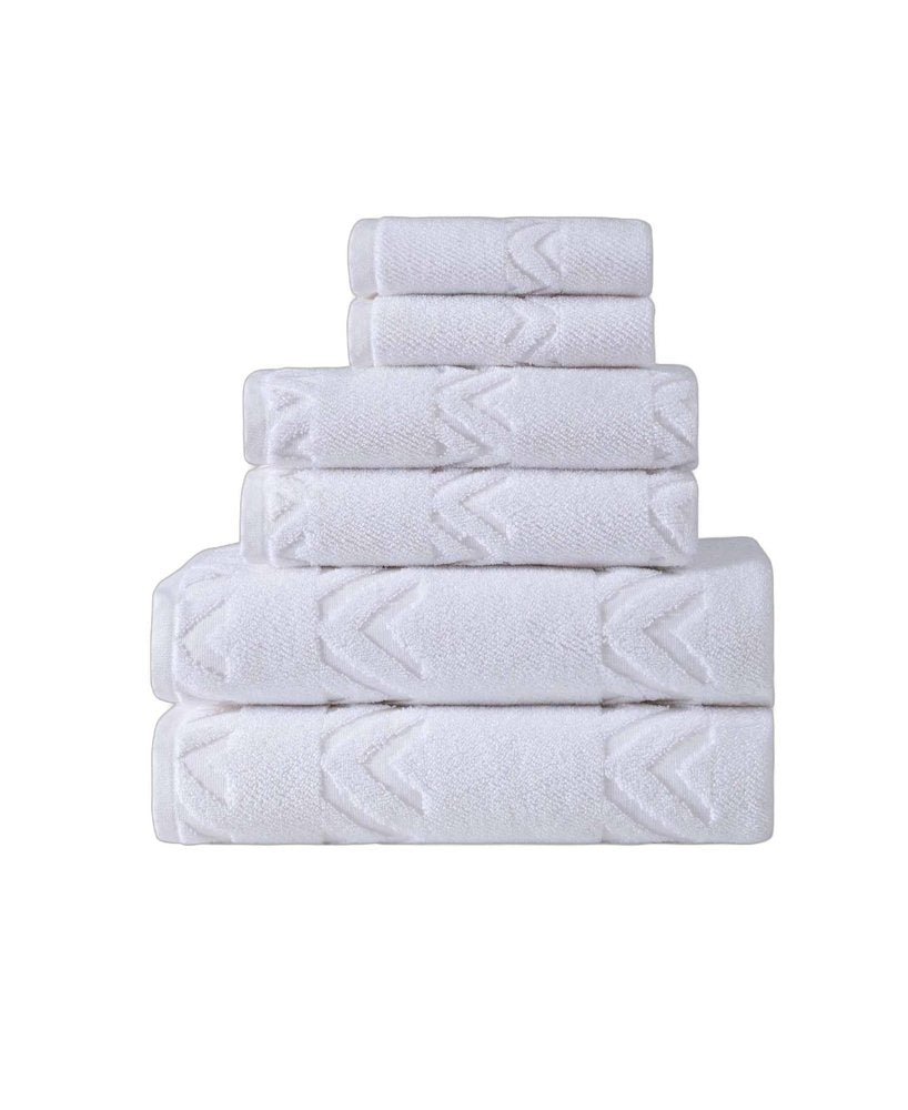 Set of Six White Geometric Turkish Cotton Towel Set