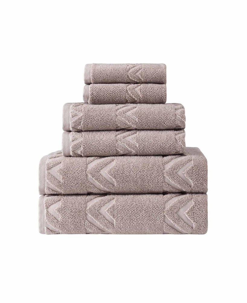 Set of Six White Geometric Turkish Cotton Towel Set