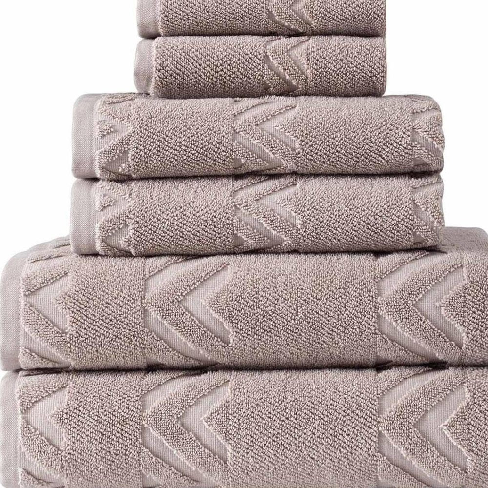 Set of Six White Geometric Turkish Cotton Towel Set
