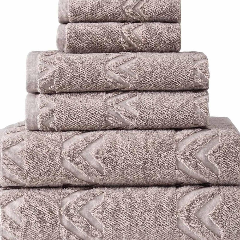 Set of Six White Geometric Turkish Cotton Towel Set