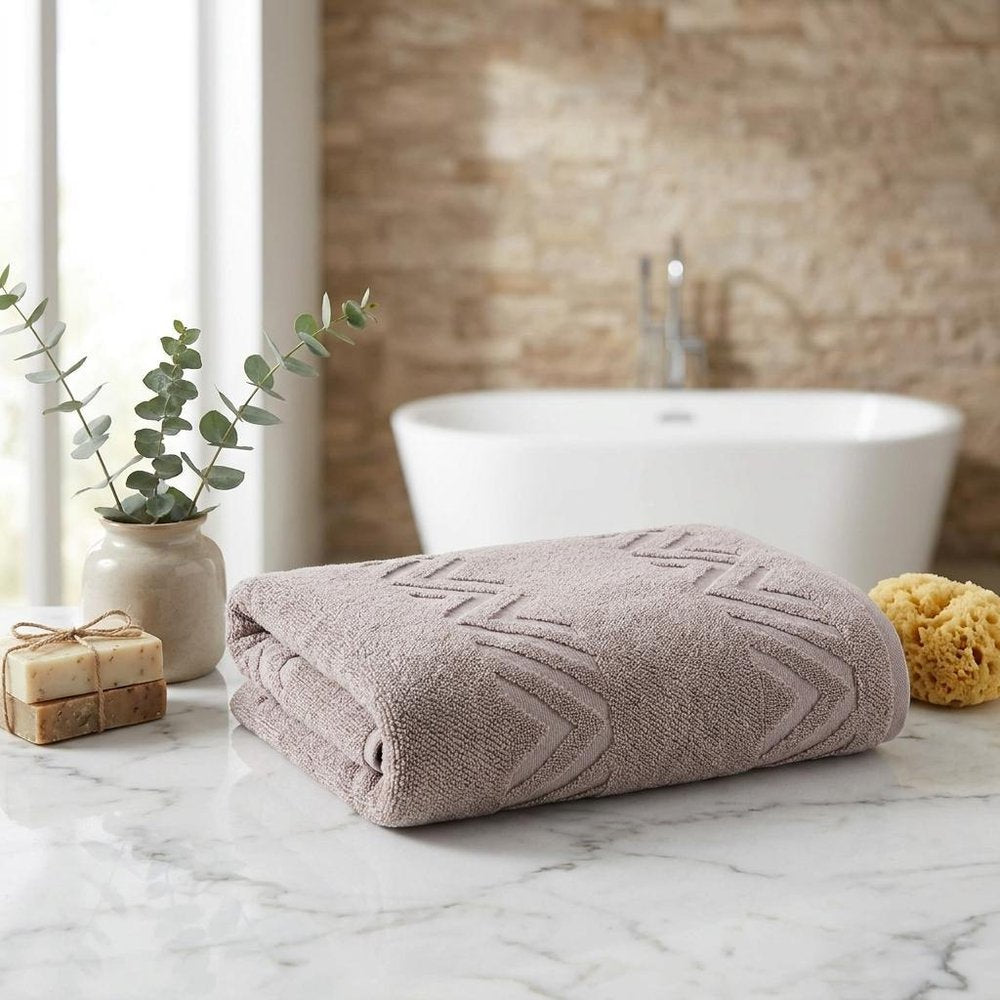 Set of Six White Geometric Turkish Cotton Towel Set