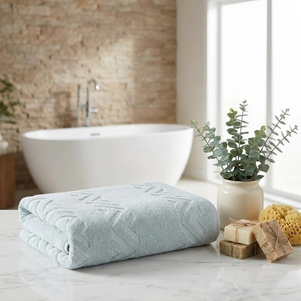 Set of Six White Geometric Turkish Cotton Towel Set