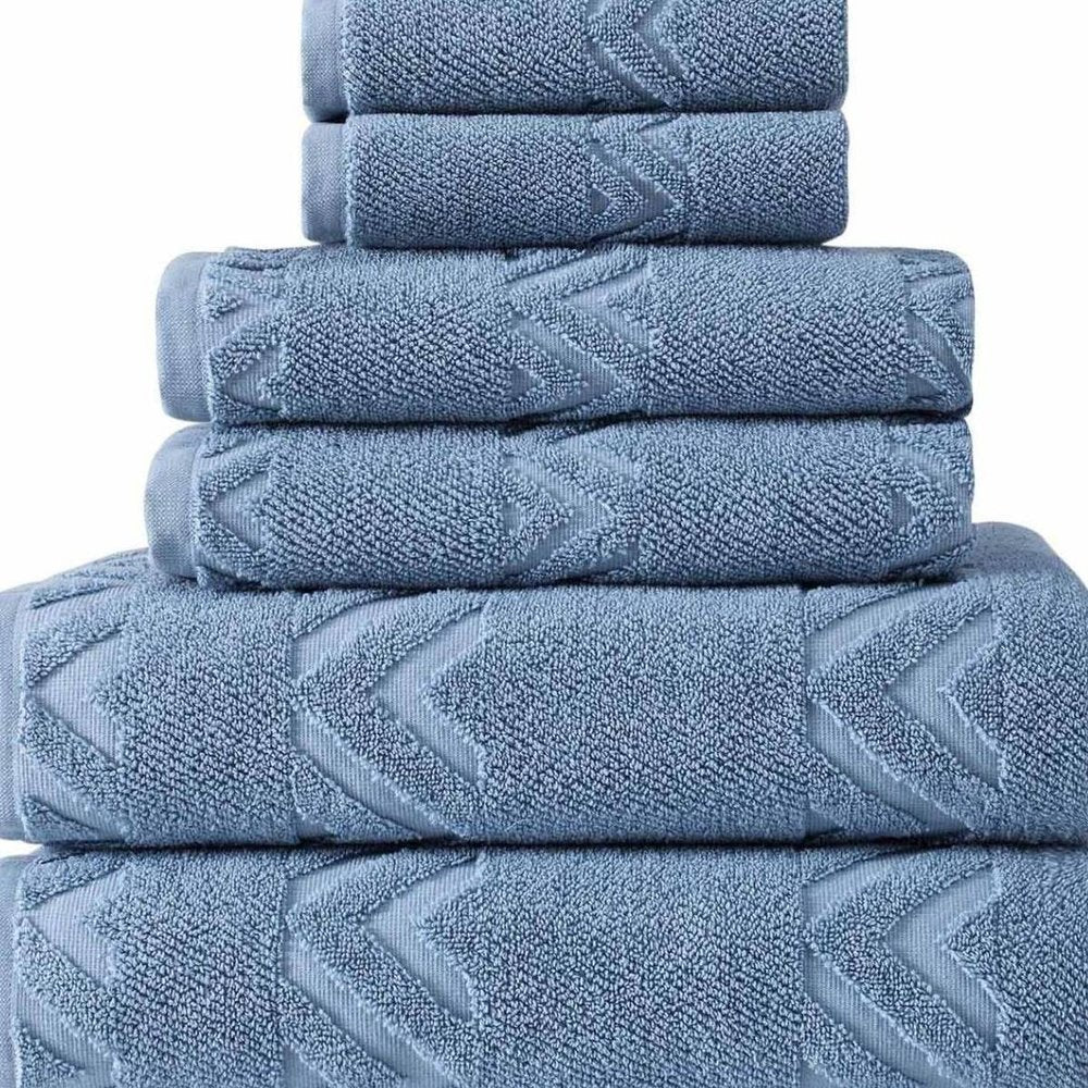 Set of Six White Geometric Turkish Cotton Towel Set