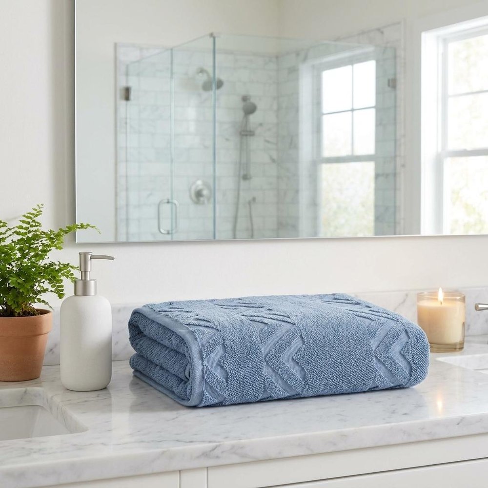 Set of Six White Geometric Turkish Cotton Towel Set