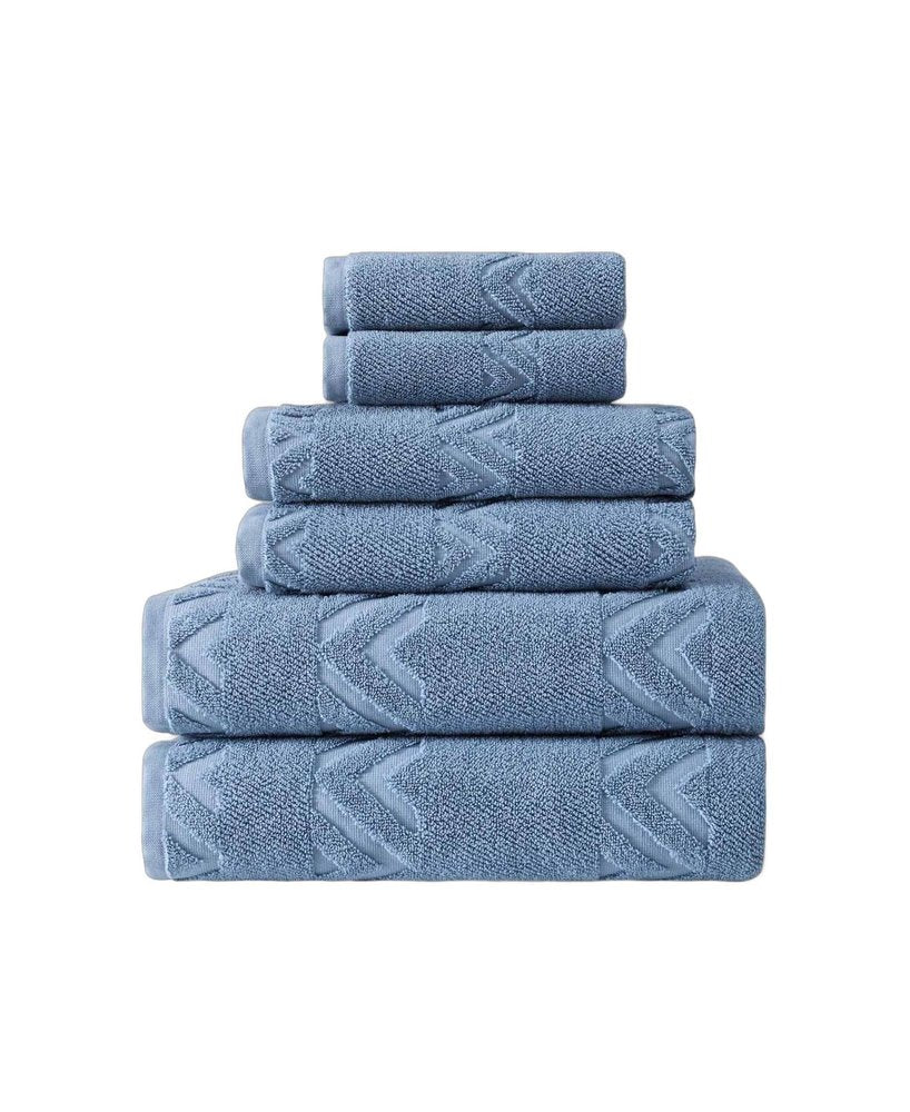 Set of Six White Geometric Turkish Cotton Towel Set