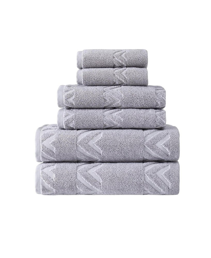Set of Six White Geometric Turkish Cotton Towel Set