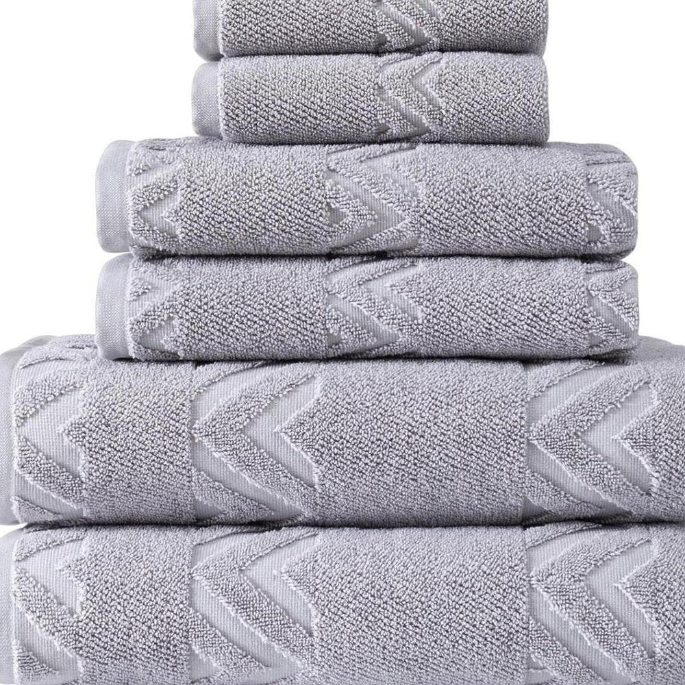 Set of Six White Geometric Turkish Cotton Towel Set