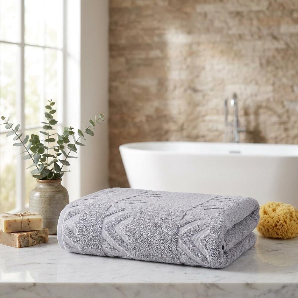 Set of Six White Geometric Turkish Cotton Towel Set