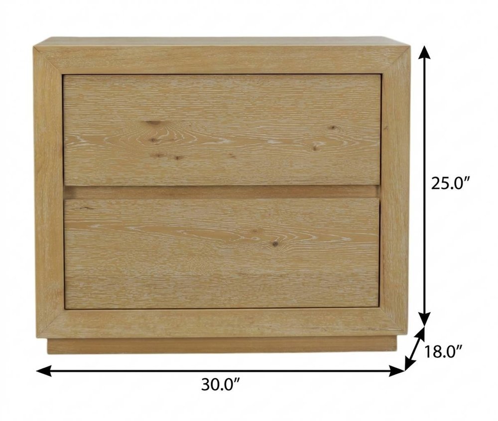 25" Oak Wood Two Drawer Nightstand