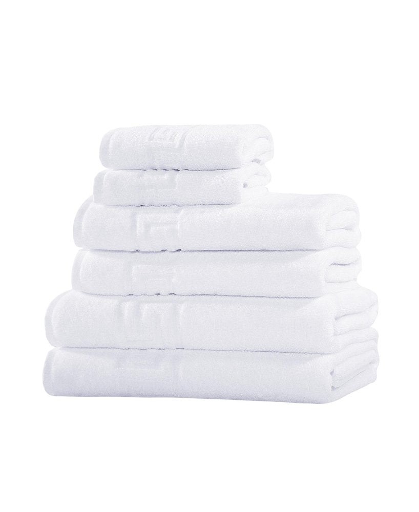 Set of Six Navy Blue Greek Key Turkish Cotton Towel Set