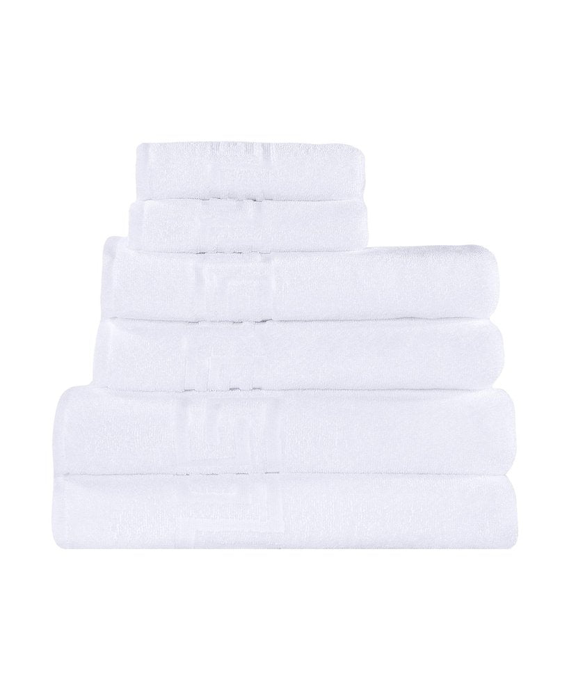 Set of Six Navy Blue Greek Key Turkish Cotton Towel Set