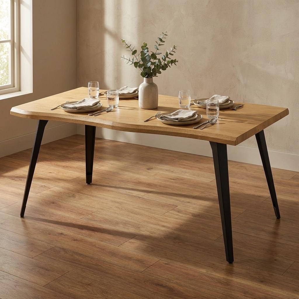 63" Natural And Black Wood And Steel Live Edge Dining Table