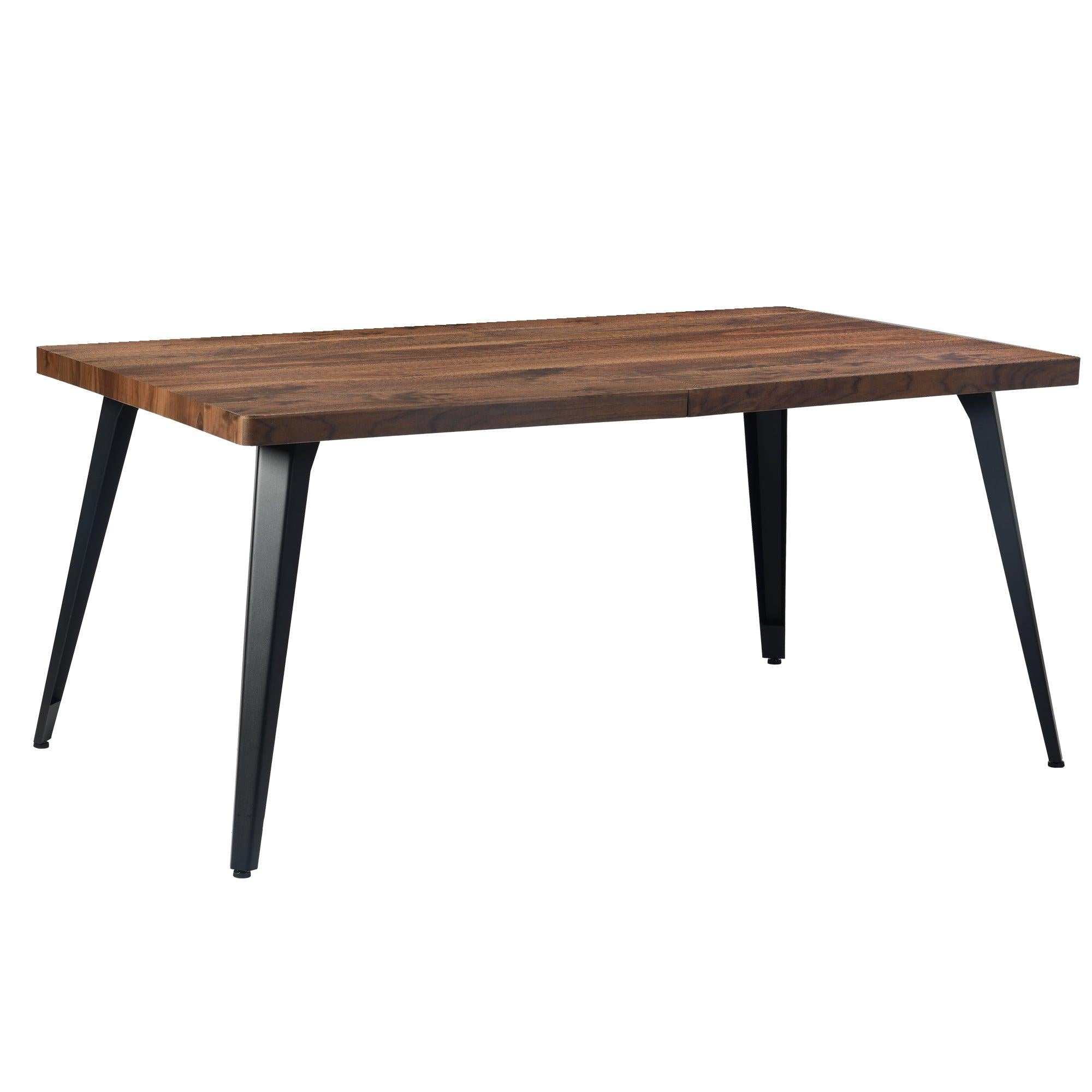 63" Walnut And Black Wood And Iron Dining Table
