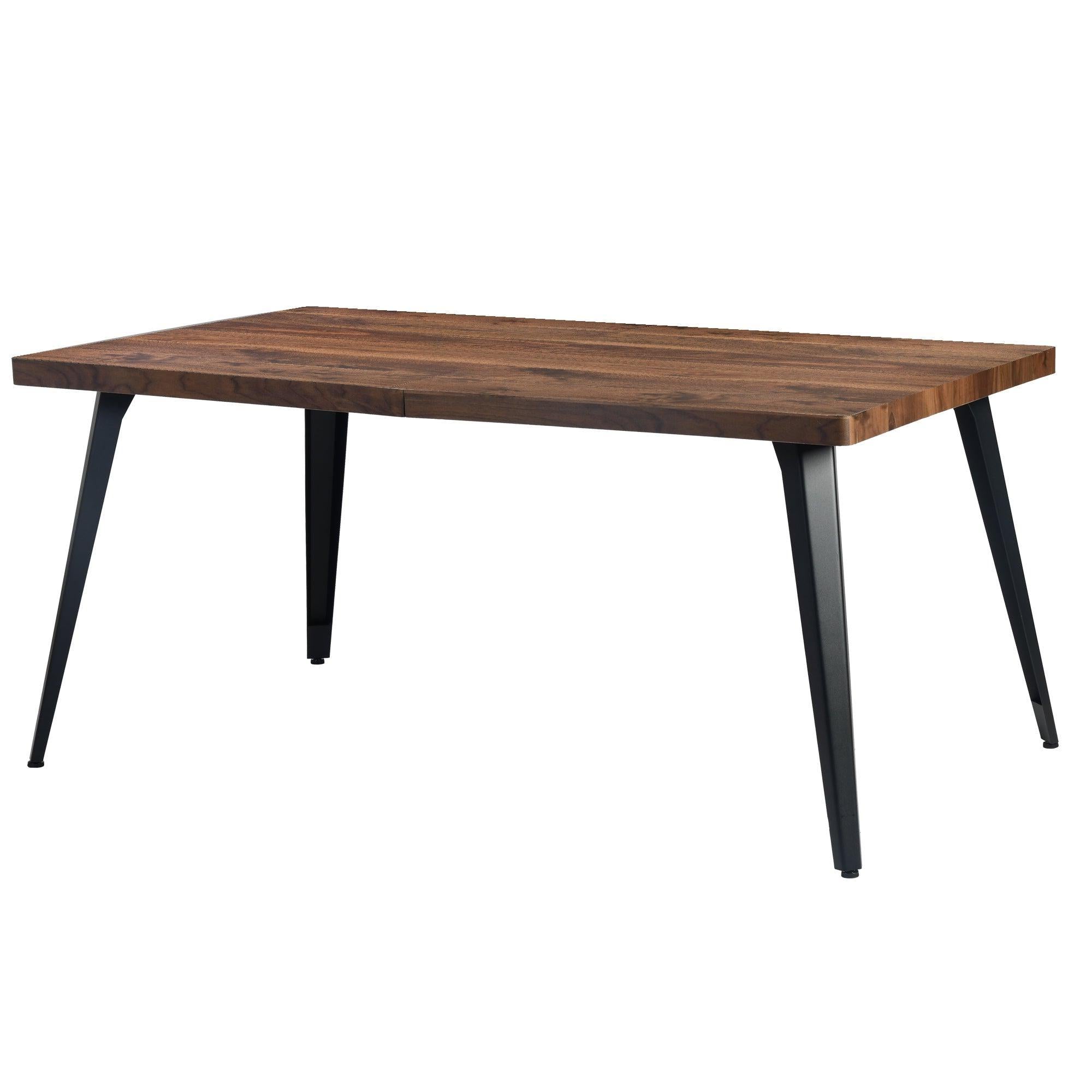 63" Walnut And Black Wood And Iron Dining Table