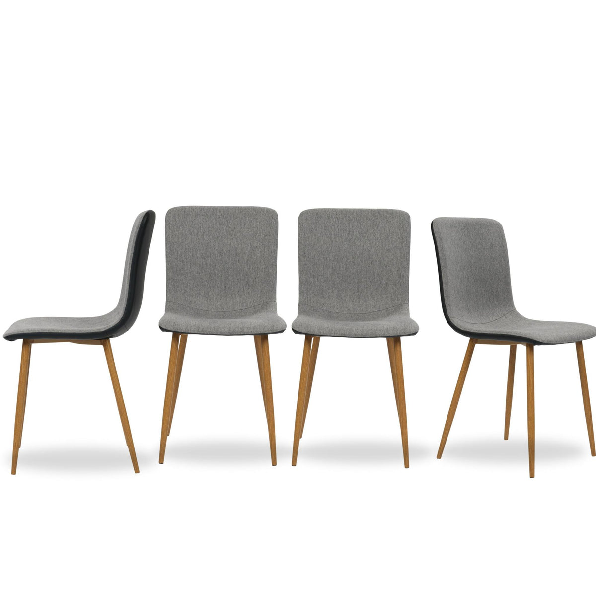 Set of Four Gray And Black Fabric And Faux Leather Dining Side Chairs