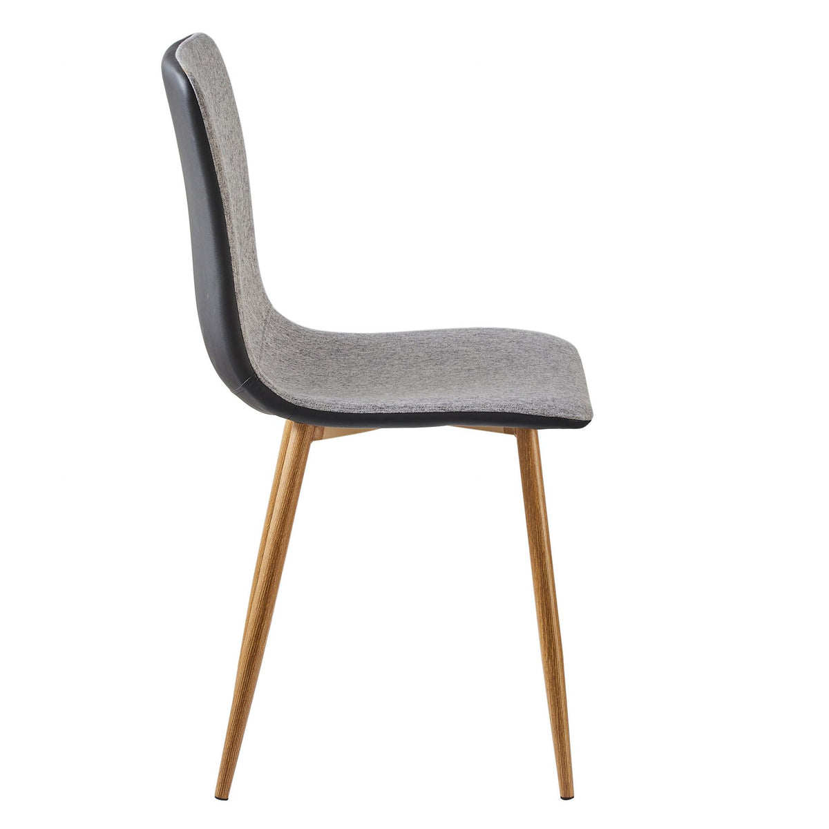 Set of Four Gray And Black Fabric And Faux Leather Dining Side Chairs
