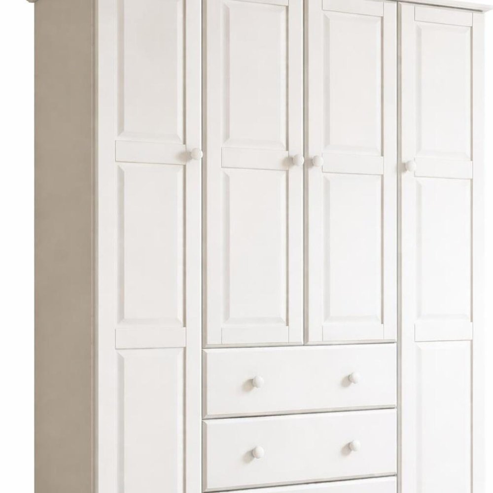 72" White Solid Wood Four Door Three Drawer Combo Dresser