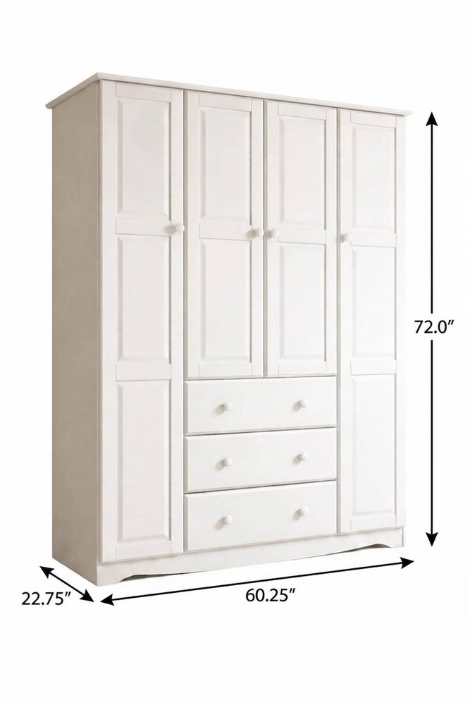 72" White Solid Wood Four Door Three Drawer Combo Dresser