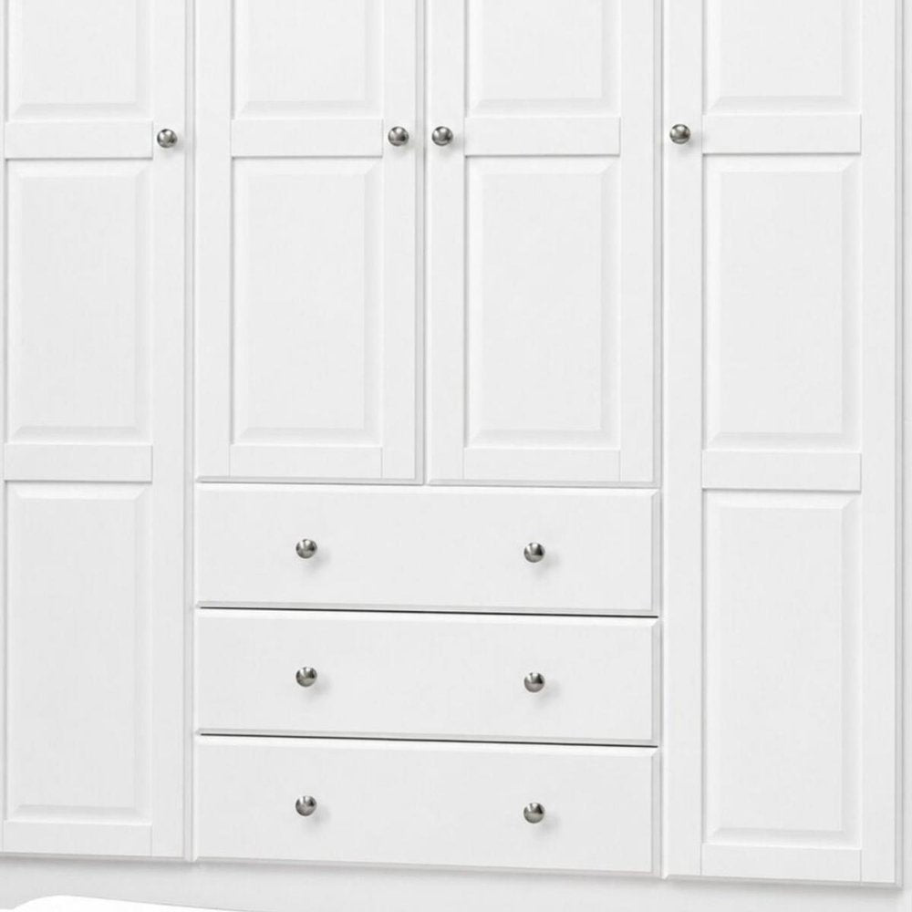 72" White Solid Wood Four Door Three Drawer Combo Dresser