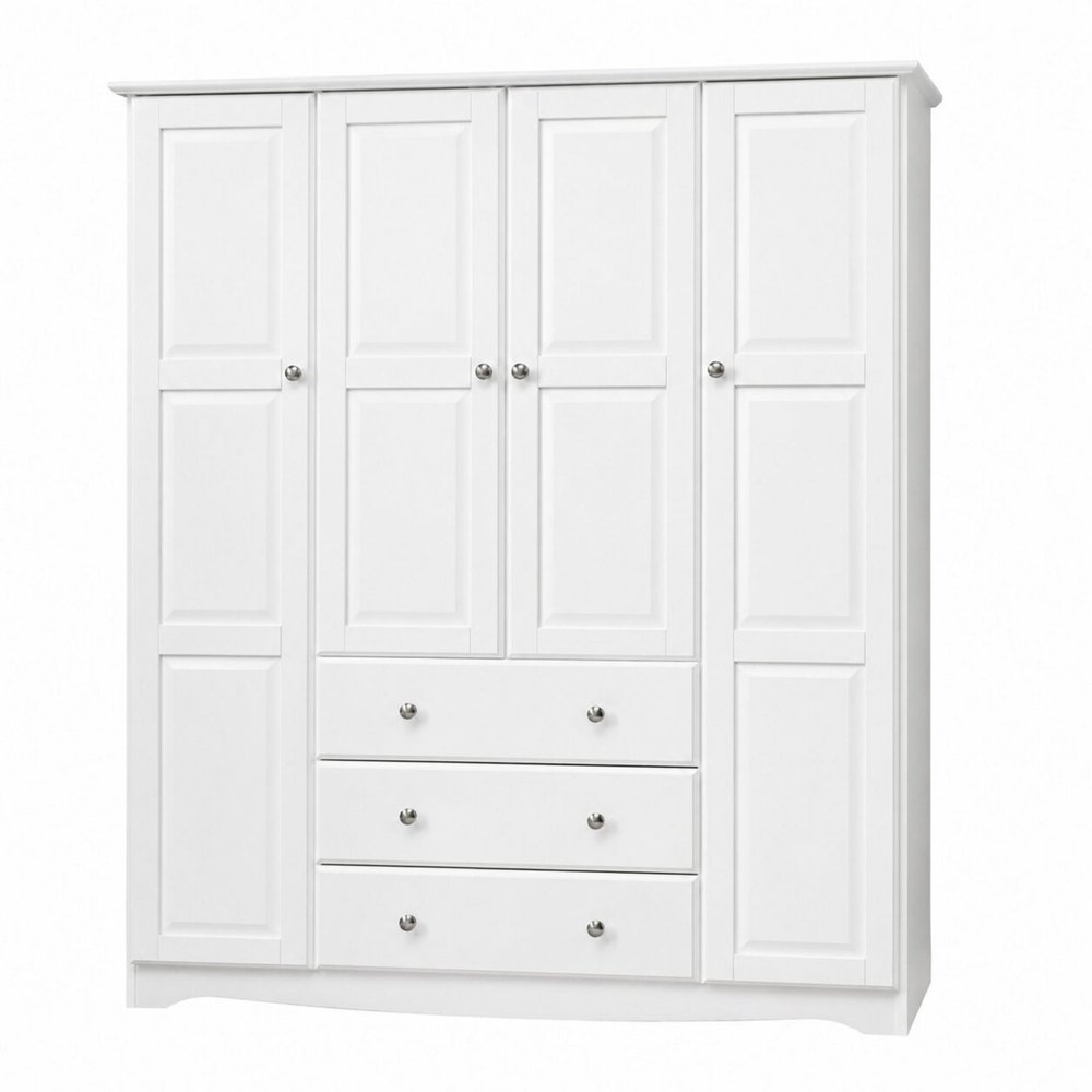 72" White Solid Wood Four Door Three Drawer Combo Dresser