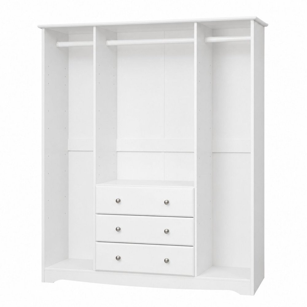 72" White Solid Wood Four Door Three Drawer Combo Dresser